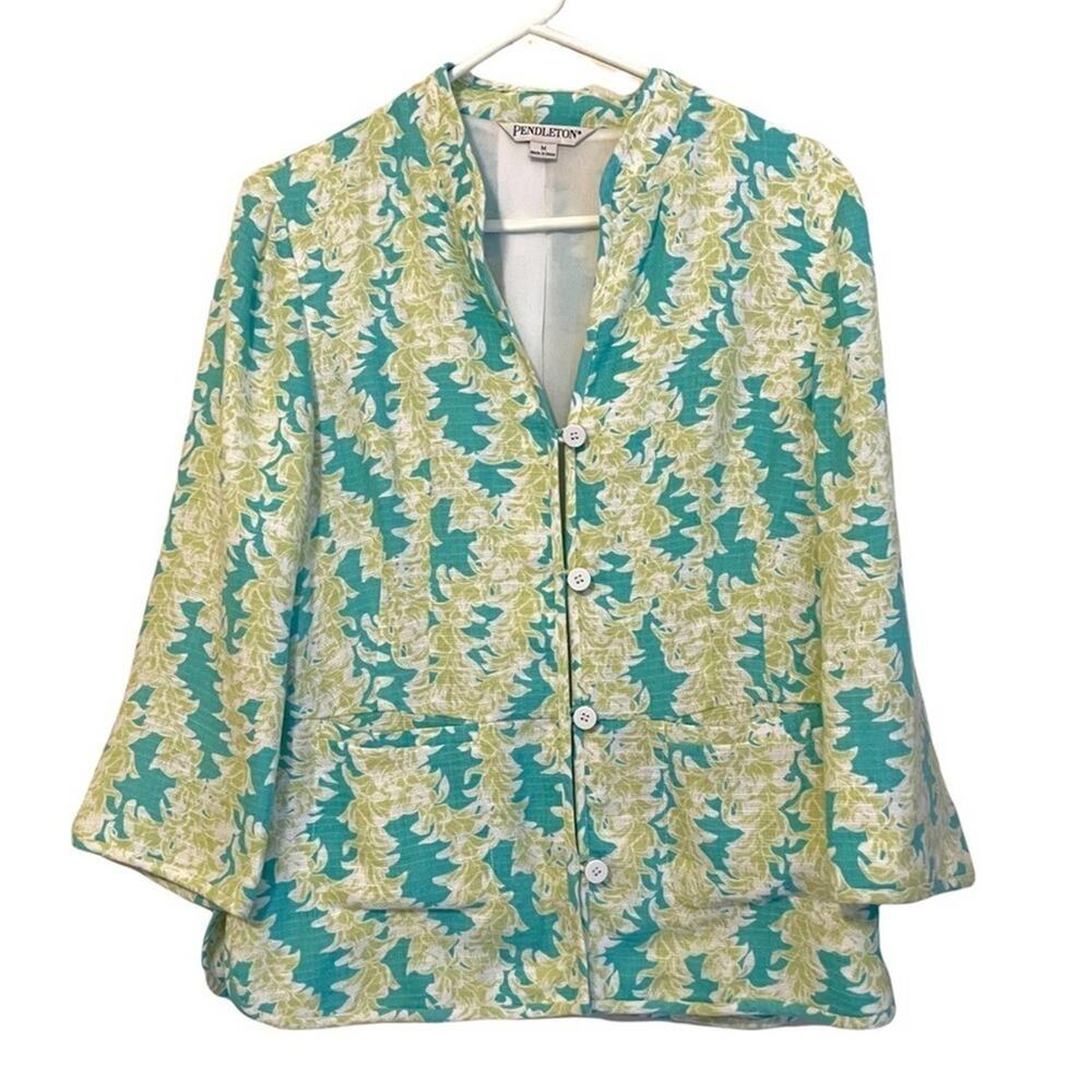 Pendleton Blue Green Linen Blend Button Jacket Size Medium‎